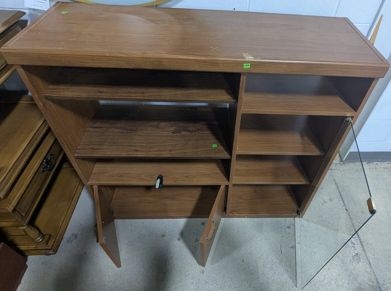 Brown Media Stand with Glass Door