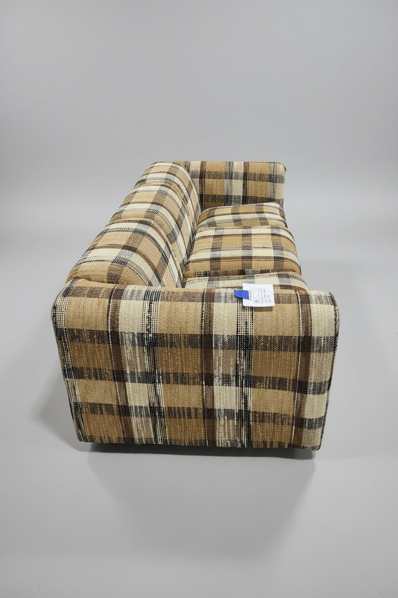 Retro Earth-Tone Plaid 3-Seater Couch
