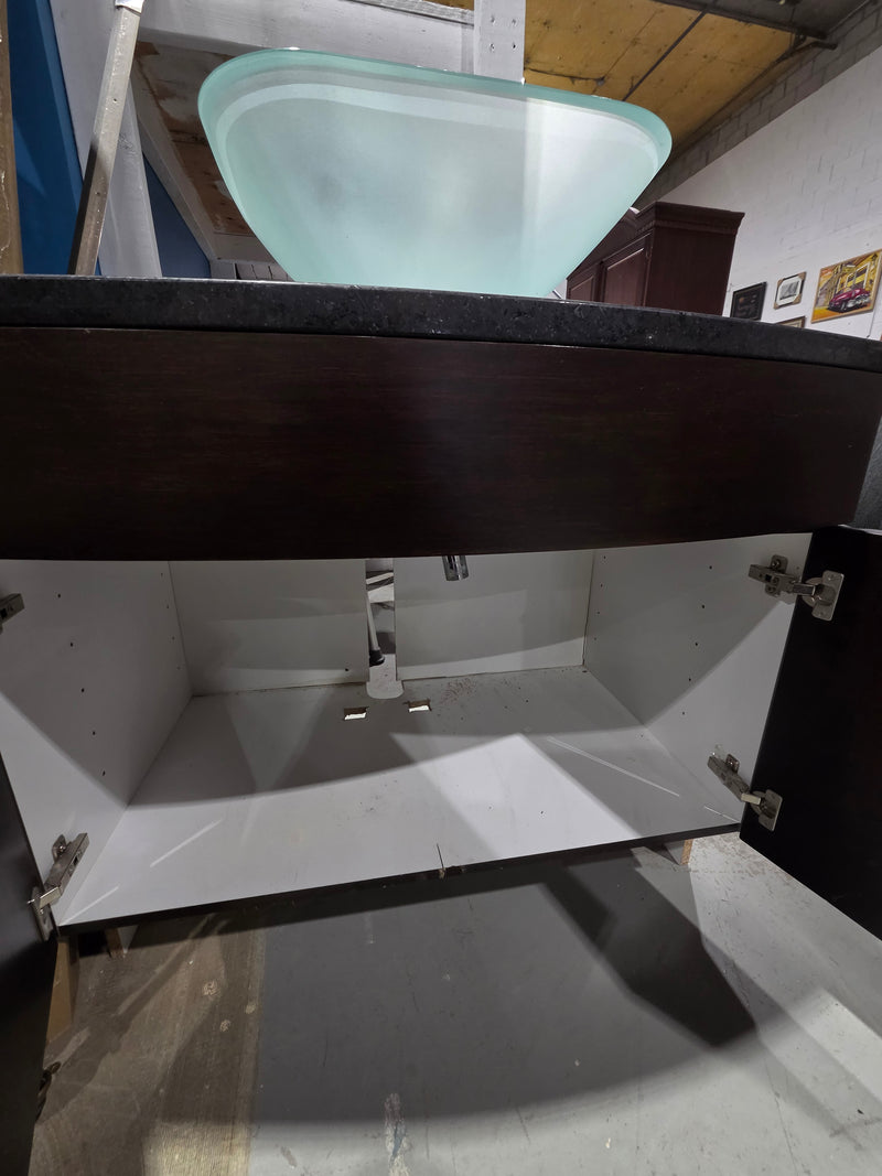 Contemporary Espresso Bathroom Vanity w/ Black Granite Counter & Glass Bowl Sink