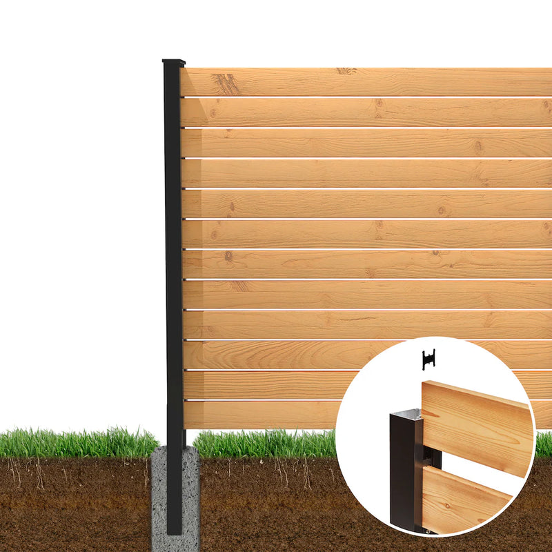 HOFT 8 ft. Black Aluminum In-Ground Privacy Fence End Post Kit