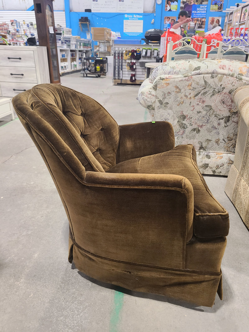 Vintage Tufted Velvet Swivel Rocker Armchair – Olive / Golden Brown