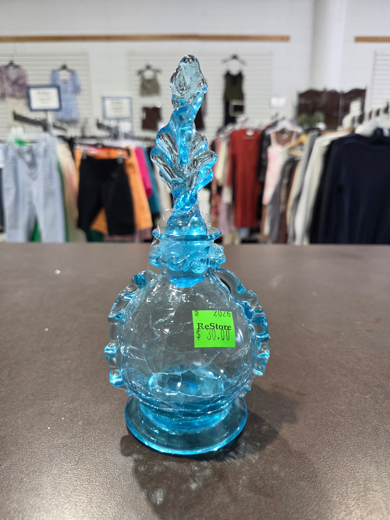 Vintage Blue Crackle Glass Perfume Bottle