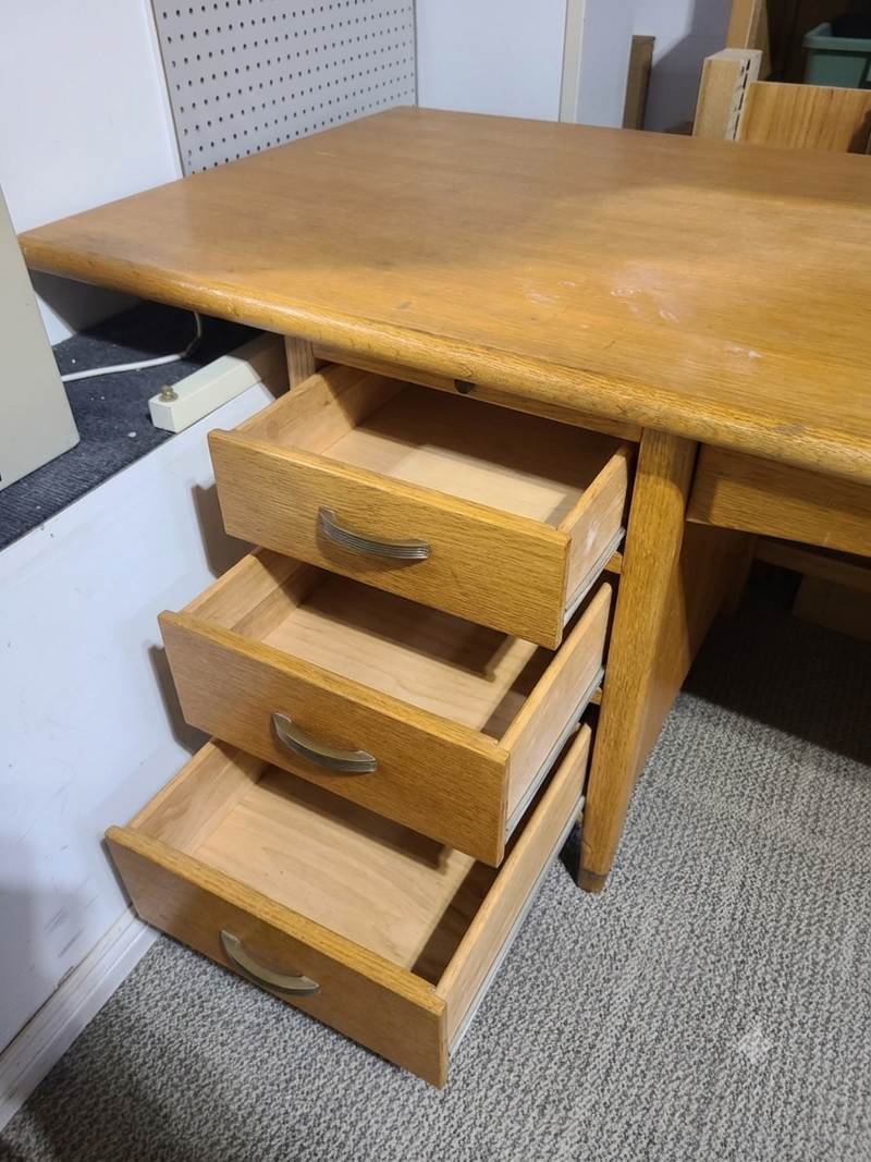 Vintage Mid-Century Style Solid Wood Teacher's Desk Oak