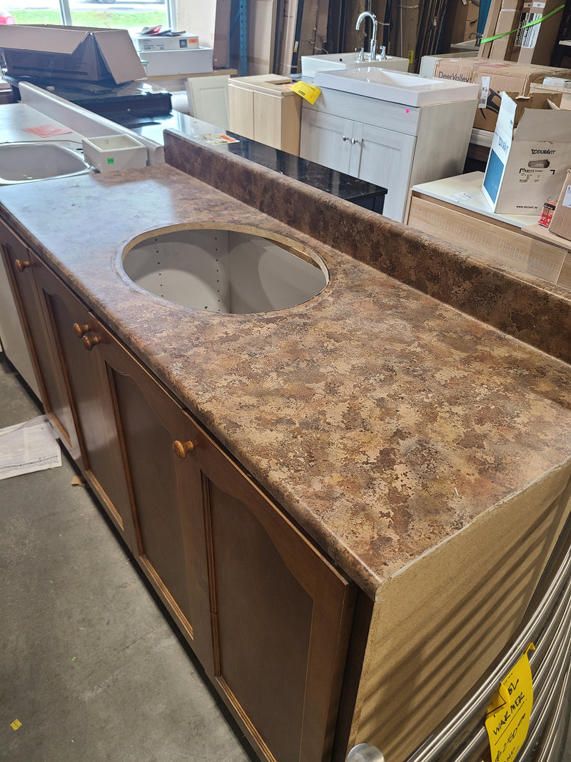 4-Door Wooden Bathroom Vanity with Laminate Countertop in Brown
