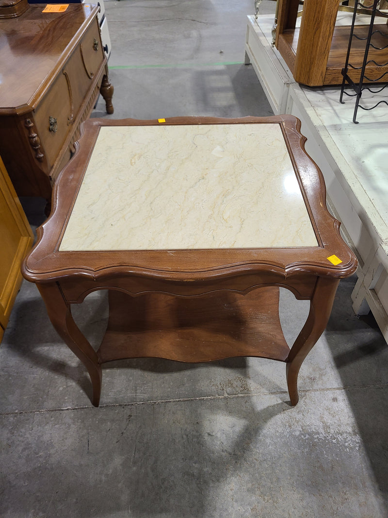 French Provincial Faux-Marble Top Accent End Table