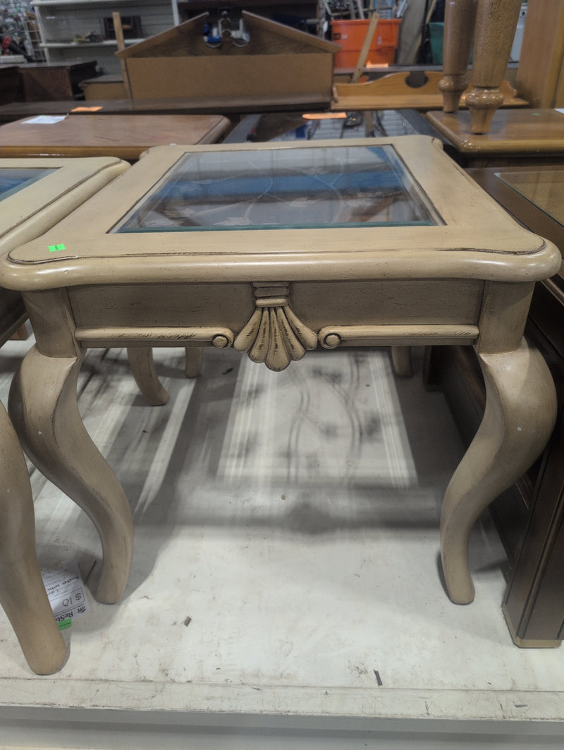 Beige/Pale Yellow Side Table with Glass Top Insert and Leaves