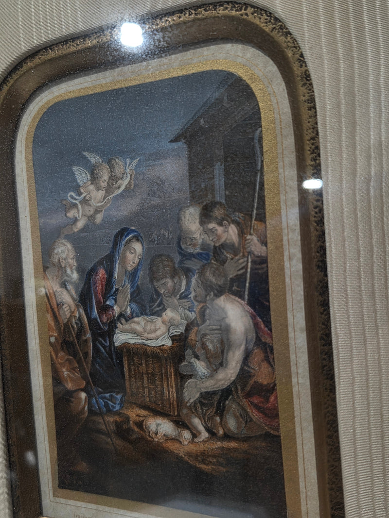 Antique George Baxter "The Birth of the Saviour" Framed Art Print