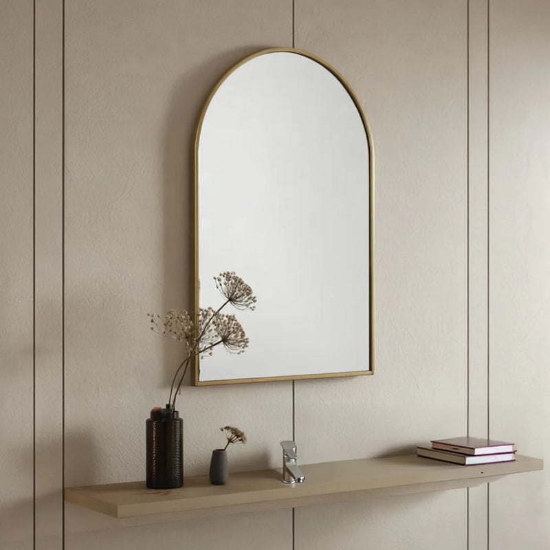 Juliet Satin Gold Arched Mirror with Iron Frame