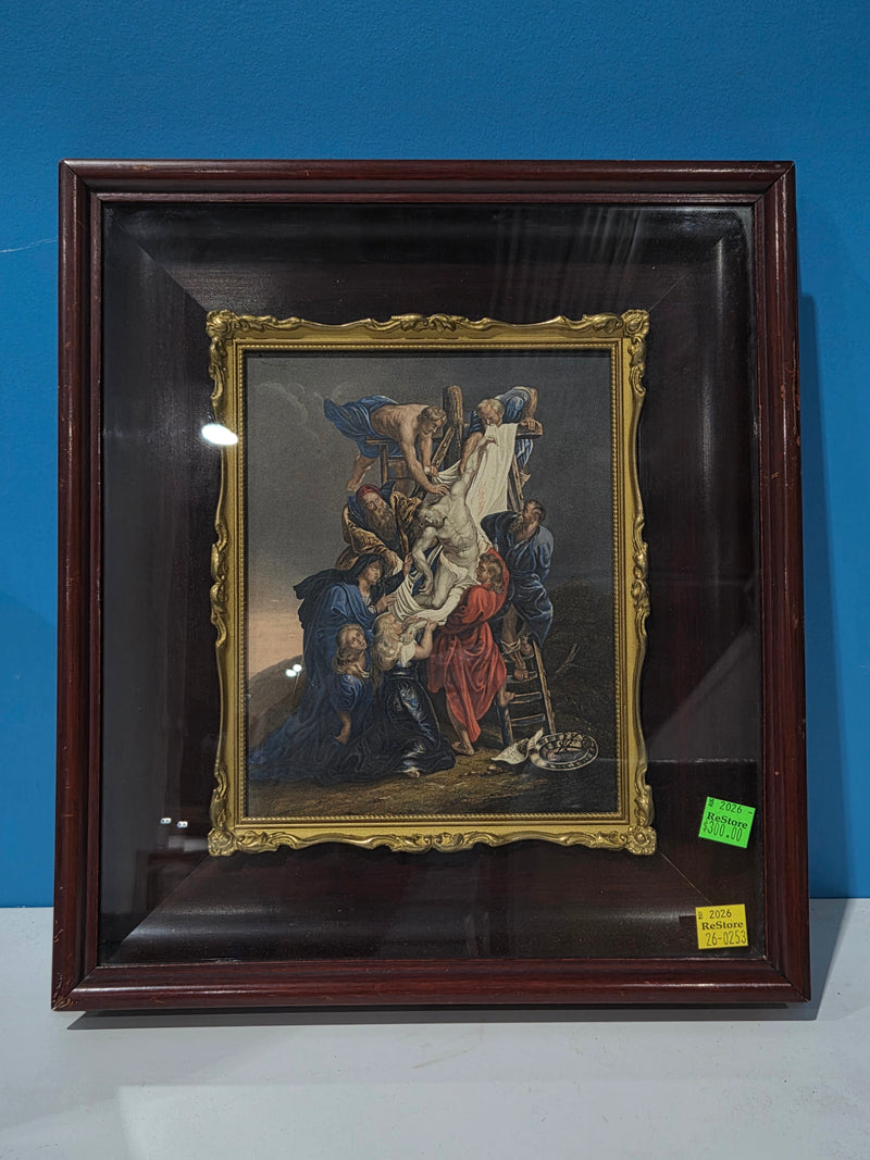 Framed Vintage George Baxter Art Print - Rubens "Descent from the Cross"