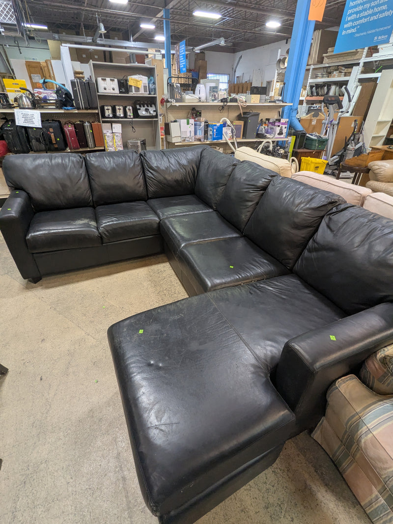 Black Faux-Leather L-Shaped Couch