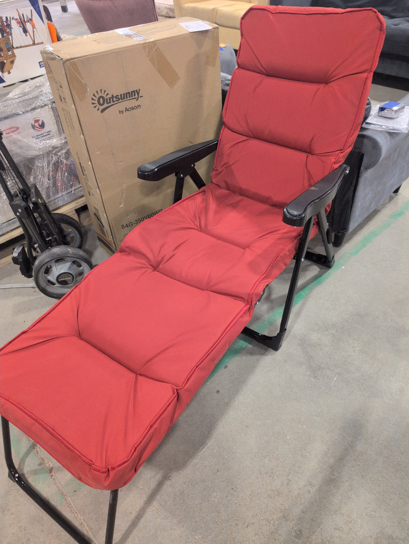 Outsunny Folding Reclining Lounge Chair with Cushion & Footrest in Red