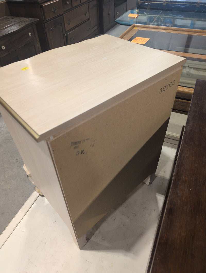 Beige,Gold, and White Nightstand with 2 Drawers and Ornate Details