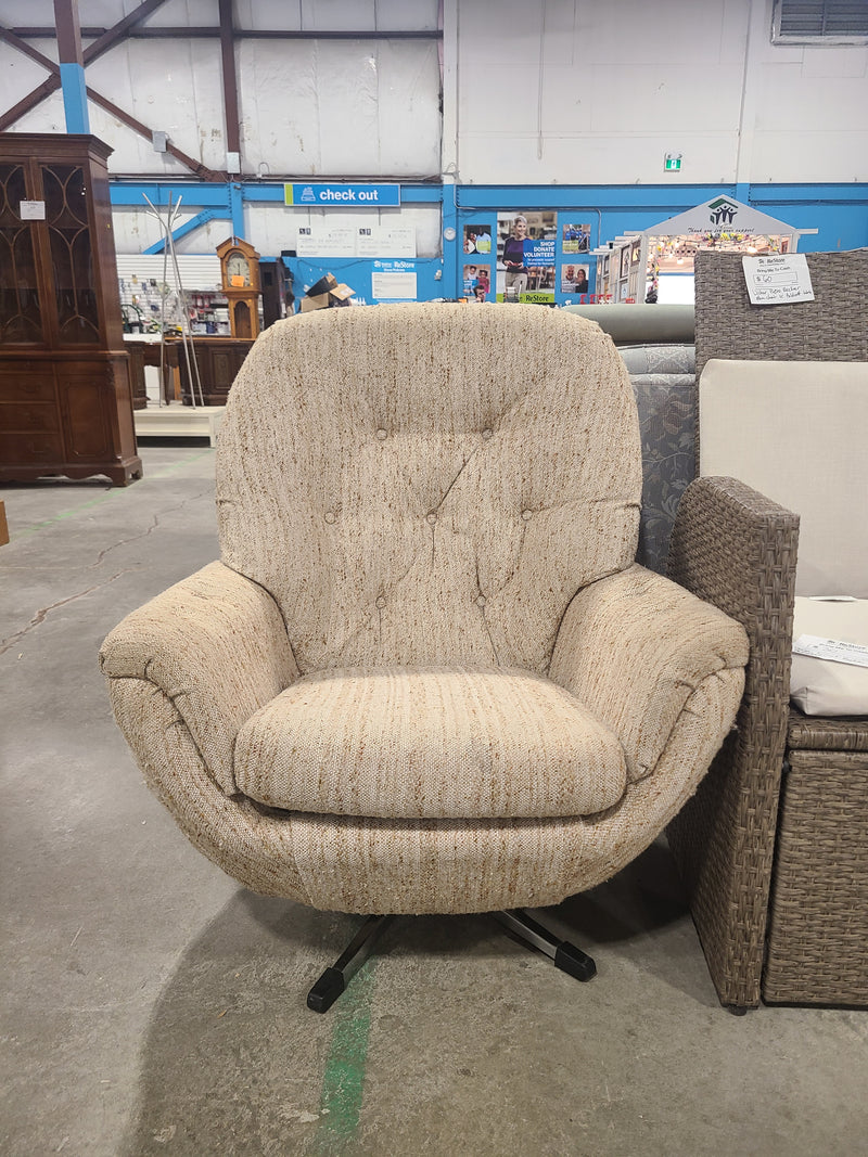 Vintage Beige Textured Upholstered Swivel Rocker Armchair