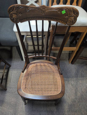 Spindle Back Chair with Cane Seat and Carvings