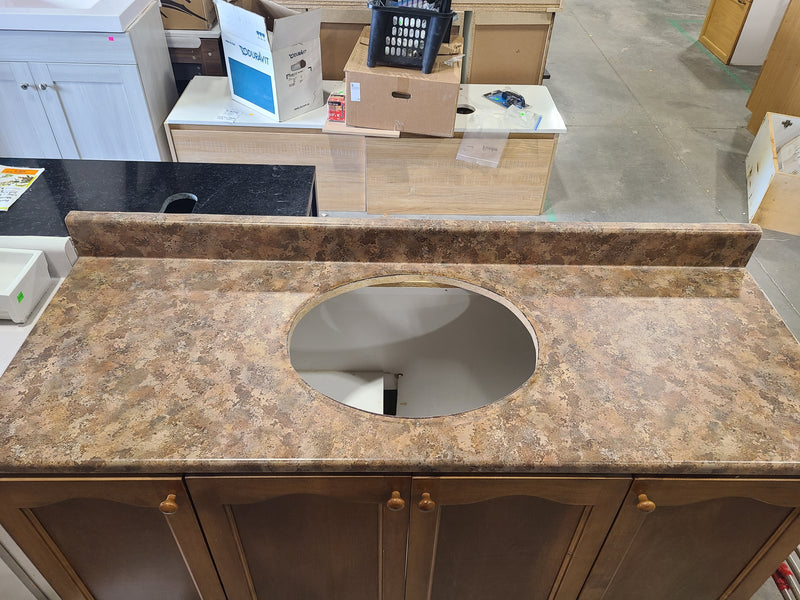 4-Door Wooden Bathroom Vanity with Laminate Countertop in Brown