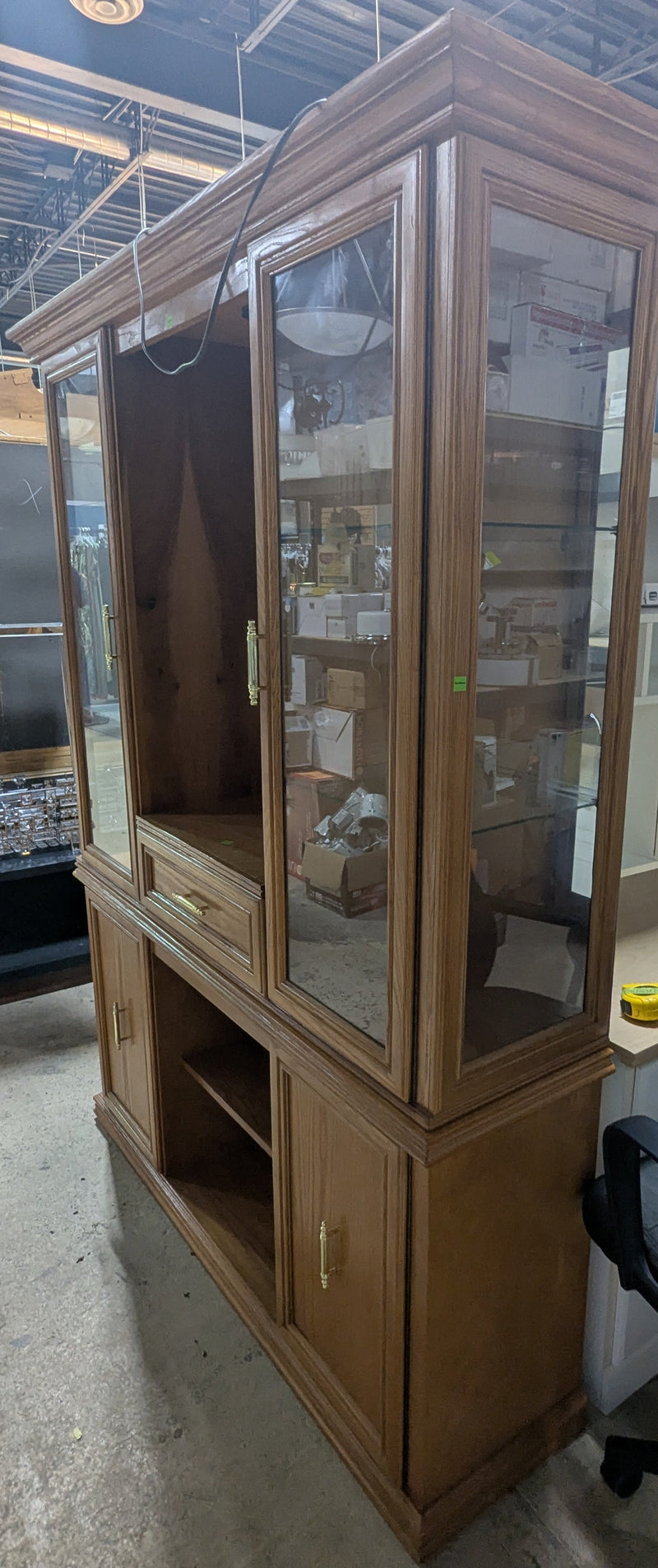 Warm Brown Wooden Hutch with Glass Doors