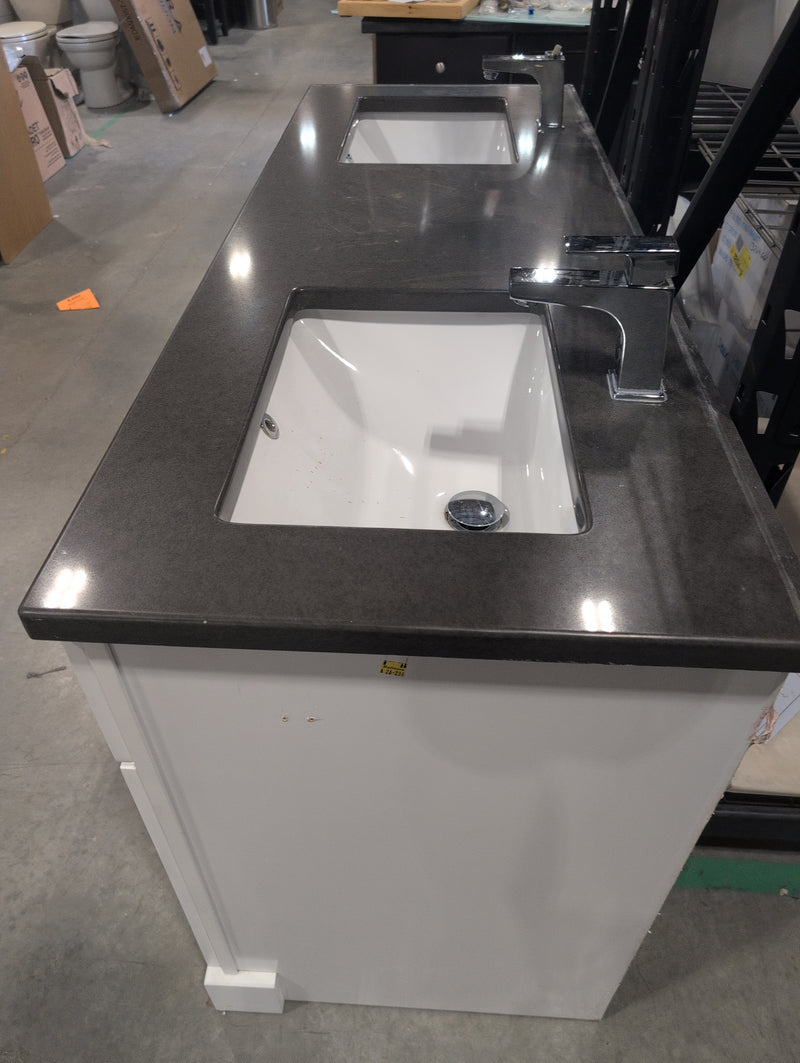 White Bathroom Vanity with Double Sink and Sparkly Handles