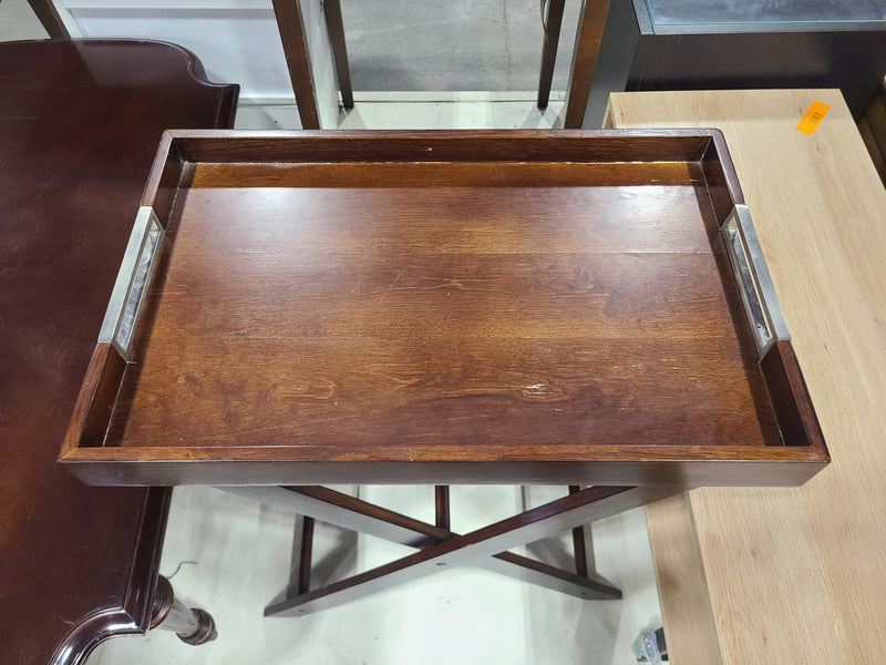 Modern Folding Wooden Butler Tray Table with Chrome Handles