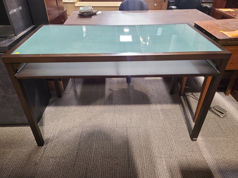 Amisco Metal and Frosted Glass Desk with Shelf in Brown