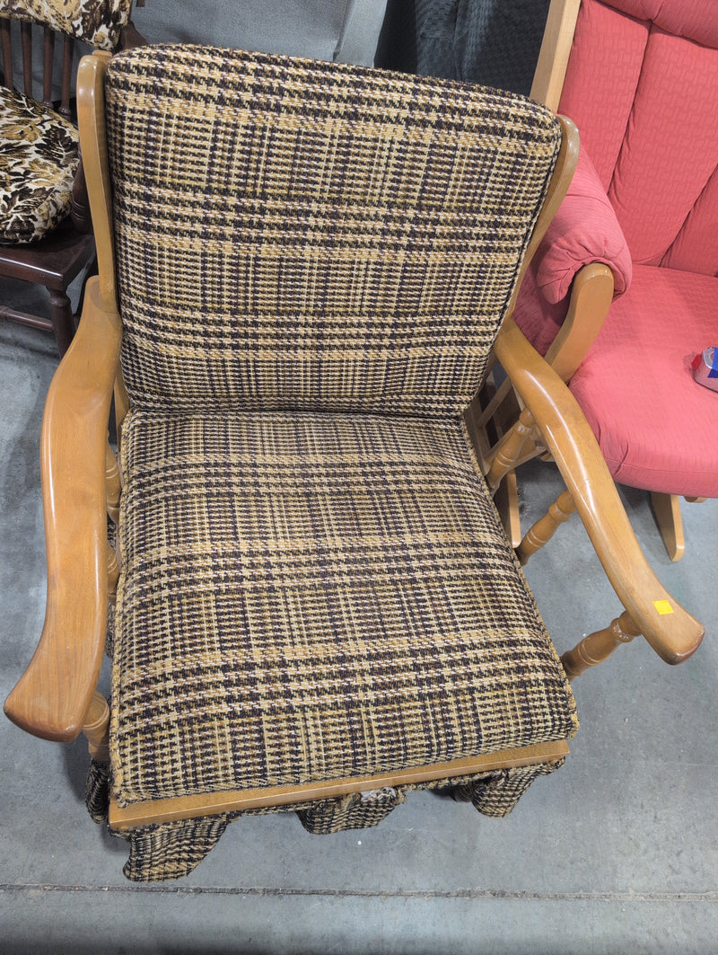 Light Colored Lounge Chair with Plaid Fabric
