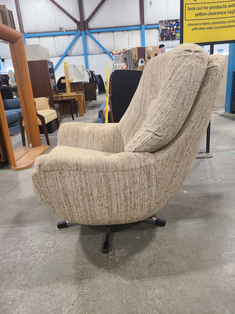 Vintage Beige Textured Upholstered Swivel Rocker Armchair