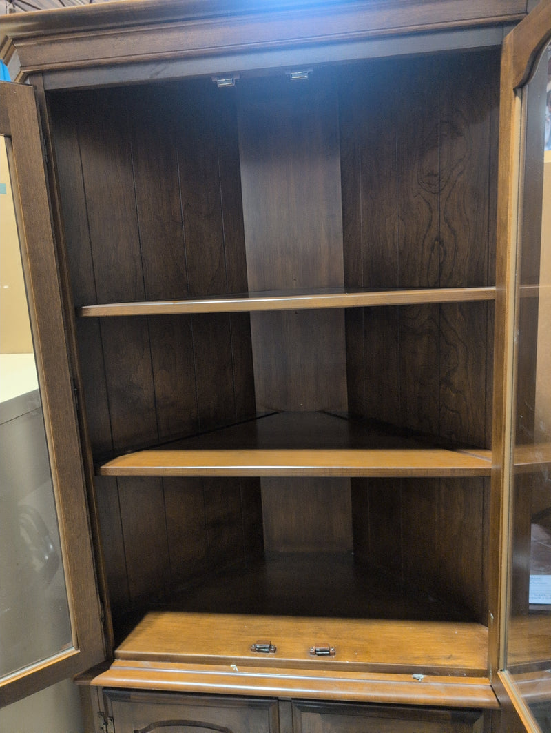 Dark Wood Corner Cabinet with Glass Doors