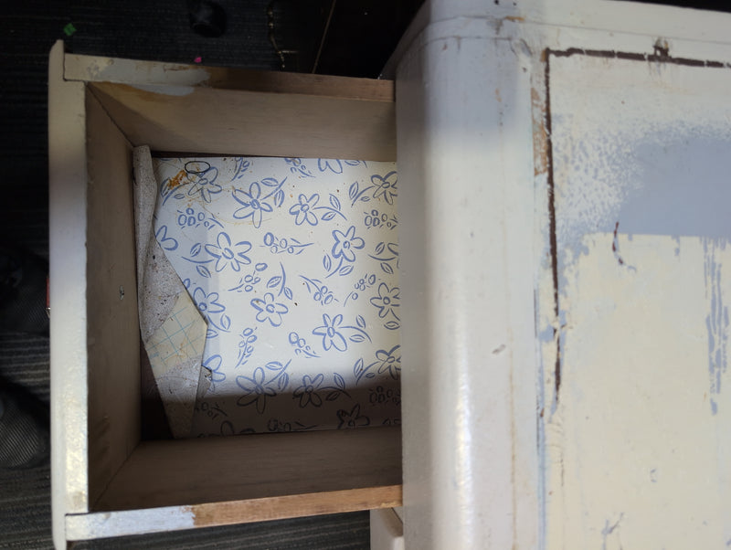 White and Blue 7 Drawer Desk with Floral Designs
