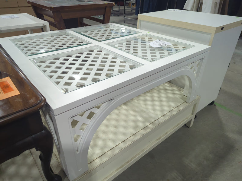 White Coffee Table with Geometric Lattice