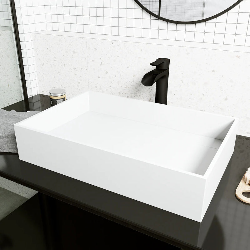 VIGO Montauk 23" Rectangular Matte Stone Vessel Bathroom Sink in Modern White