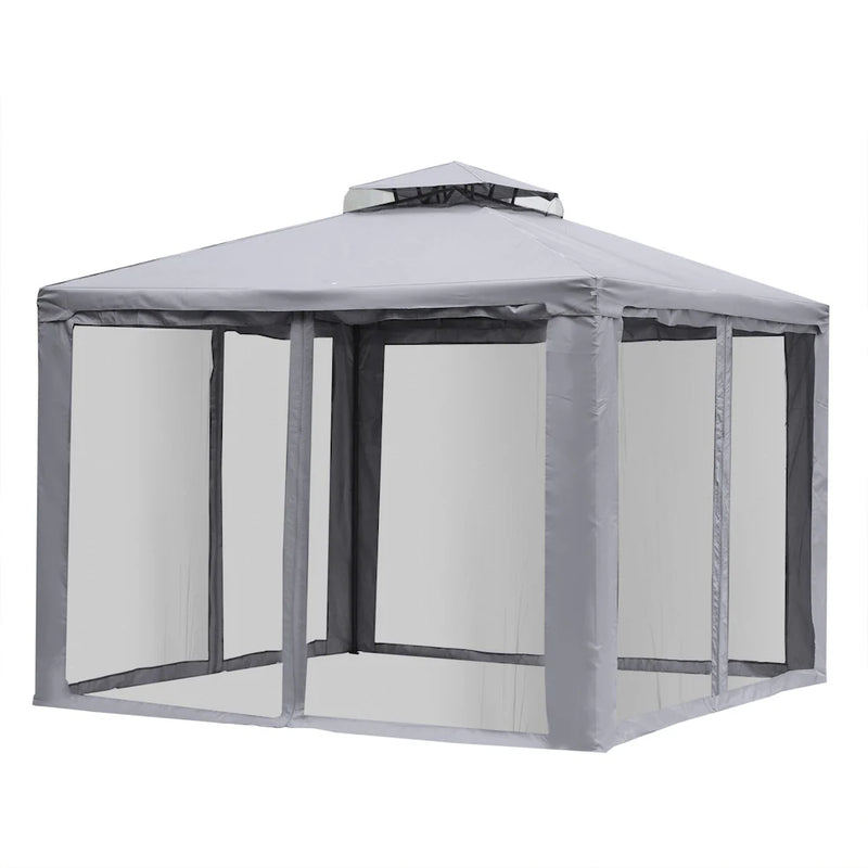 Outsunny 9.6' Outdoor Patio Gazebo Pavilion Canopy Tent with Mesh Sidewalls in Grey
