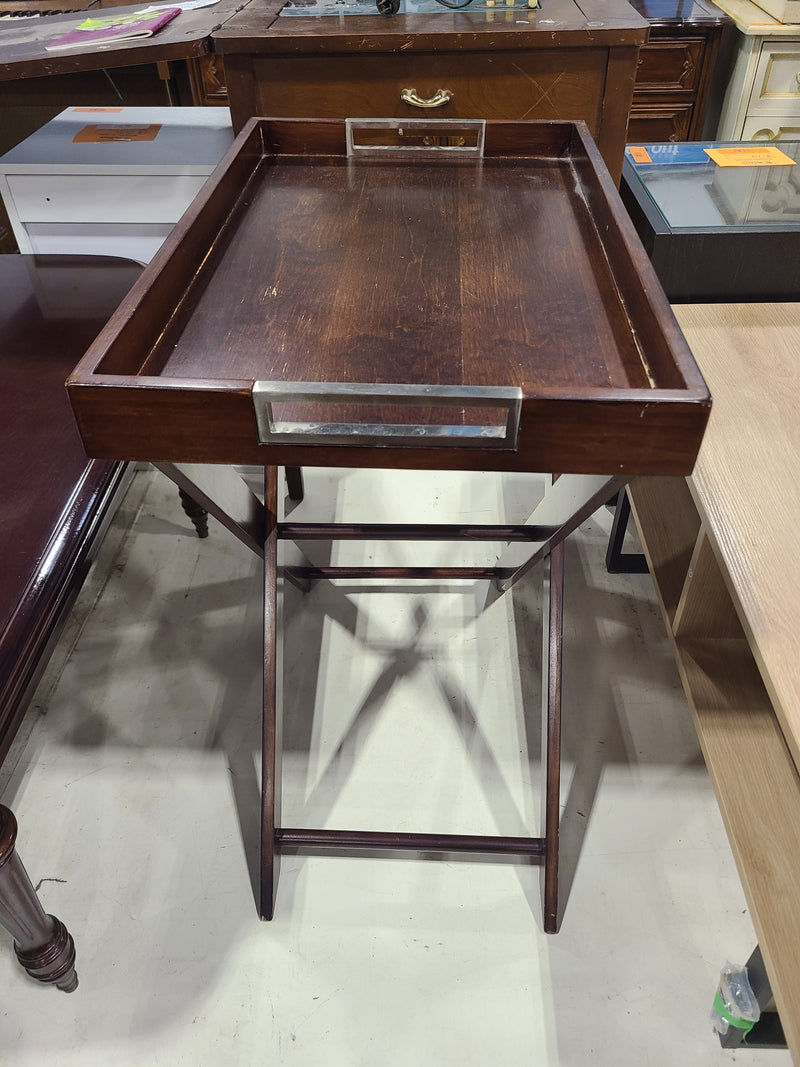 Modern Folding Wooden Butler Tray Table with Chrome Handles
