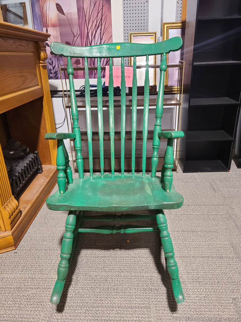 Charming Green Painted Wooden Rocking Chair
