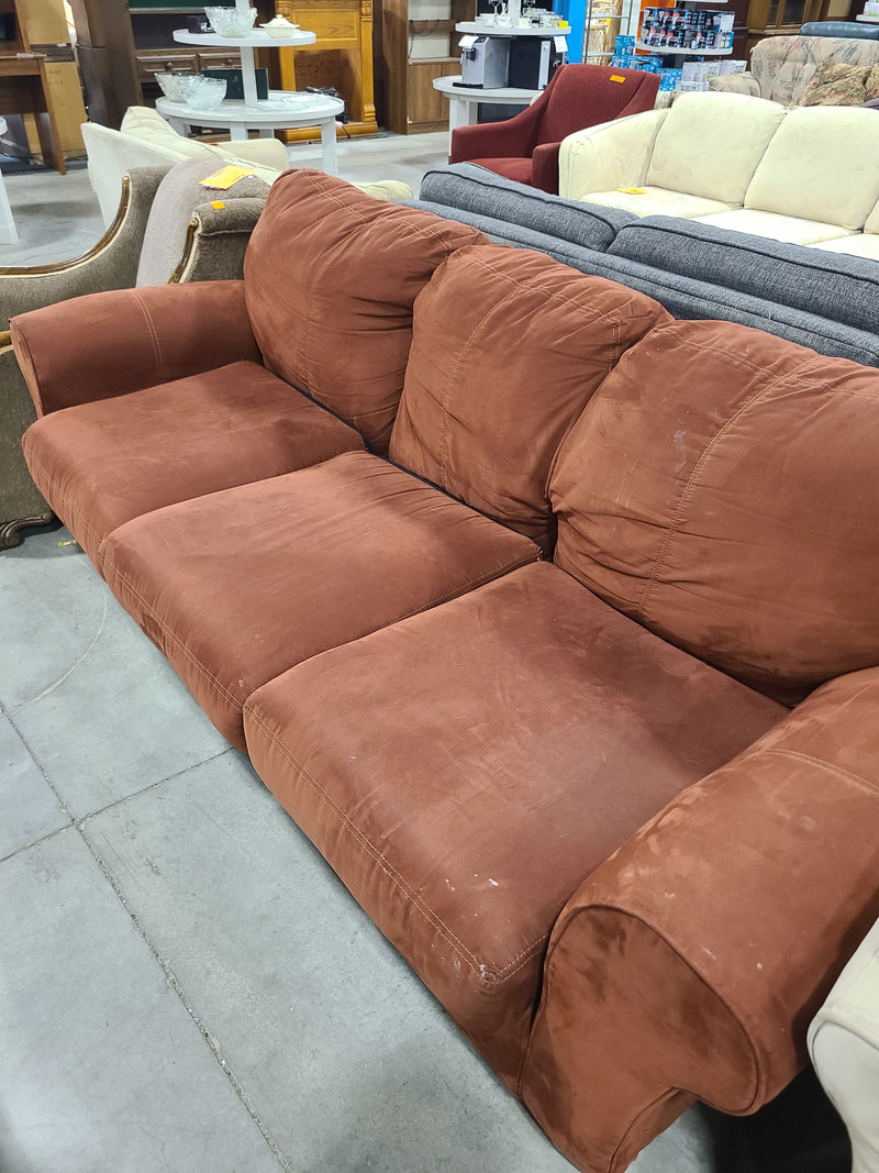 Terracotta Microfiber Three-Cushion Sofa