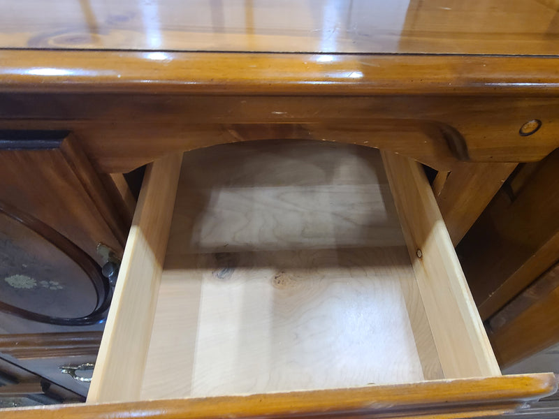 Vintage Floral-Inlaid Wood Armoire Chest of Drawers – Warm Honey Finish