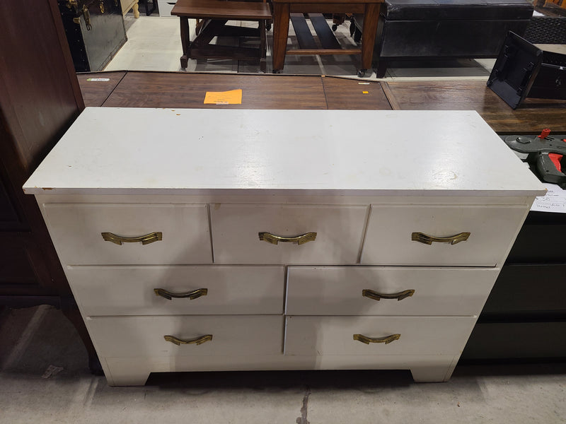 Vintage Style White 7-Drawer Dresser with Brass Hardware