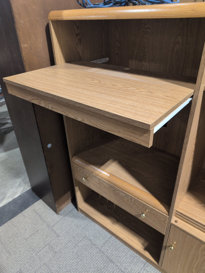 Light Brown Media Unit with Pull Out Shelf