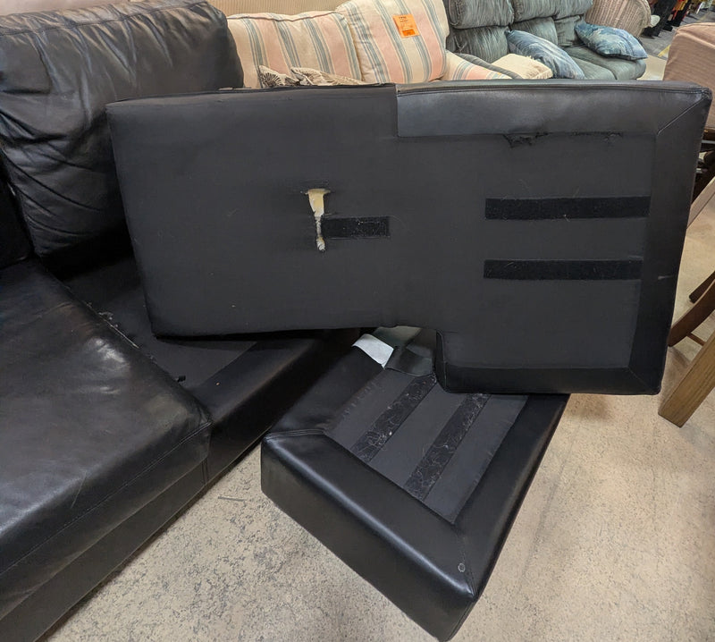 Black Faux-Leather L-Shaped Couch
