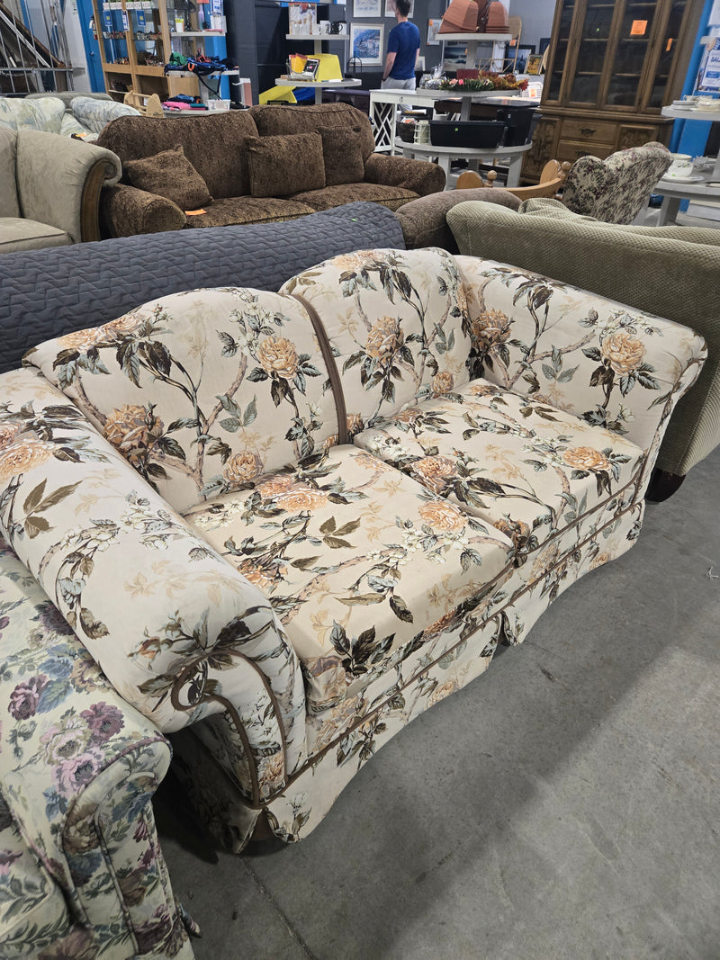 Vintage Botanical Rose Upholstered Loveseat