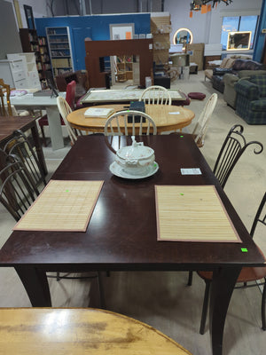 Dark Brown Wooden Dining Table with Metal Frame Chairs