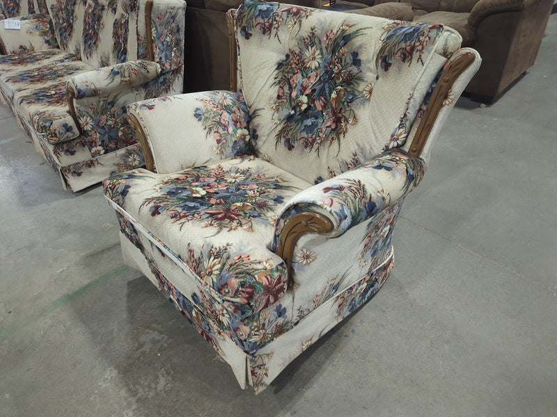 Red and Blue Floral Armchair