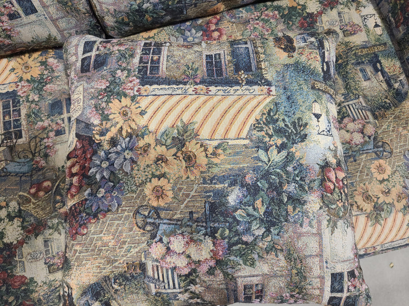 Vintage Tapestry 3-Seat Sofa with Matching Accent Pillows – French Country Village Motif