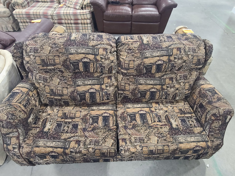 Good Condition Vintage Cafe Bistro Tapestry Print Sofa