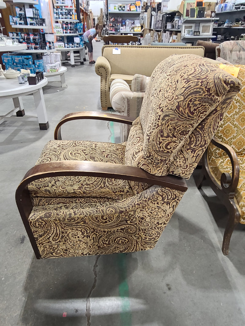 Vintage Paisley Swivel Rocking Recliner with Wooden Arms