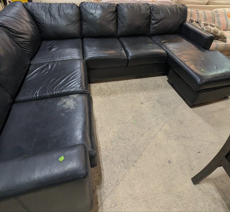 Black Faux-Leather L-Shaped Couch