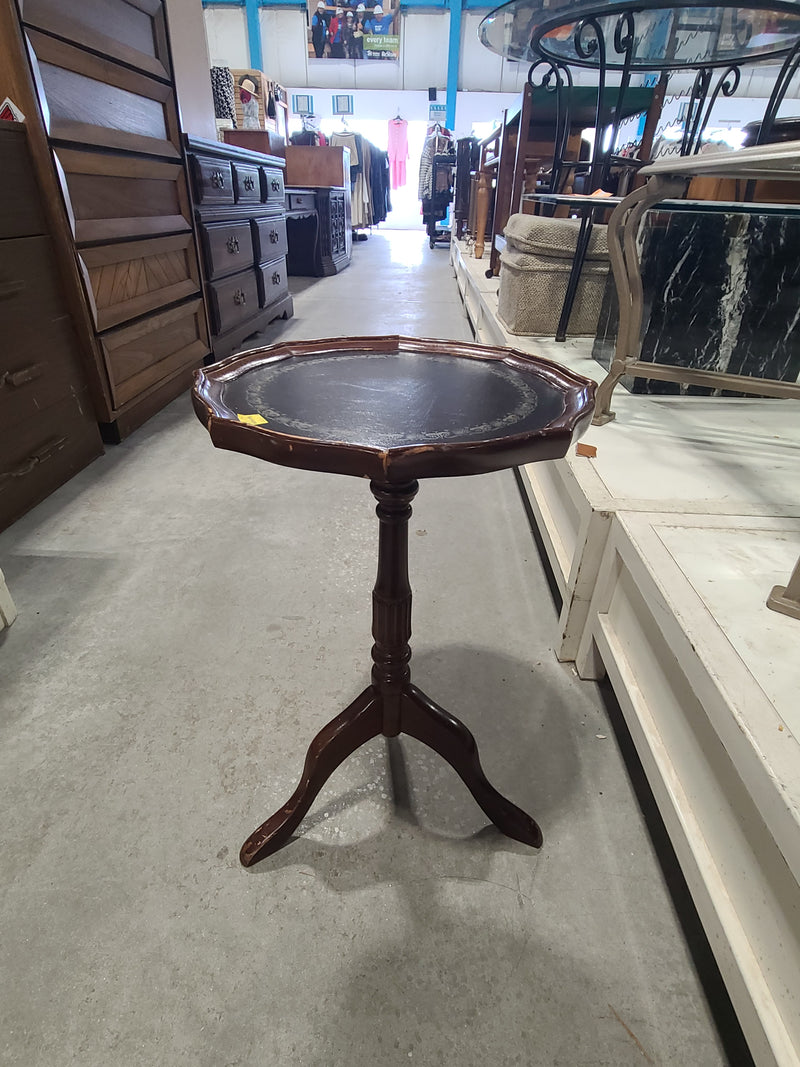 Vintage Leather-Top Pedestal Plant Stand / Wine Table
