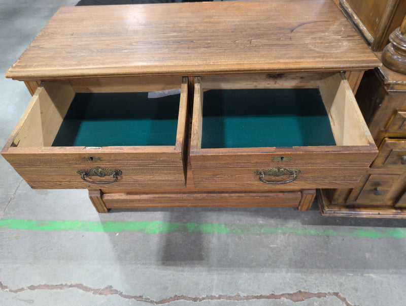 Brown Wooden Dresser with 4 Green Drawers