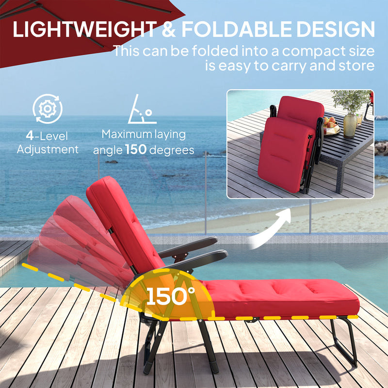 Outsunny Folding Reclining Lounge Chair with Cushion & Footrest in Red