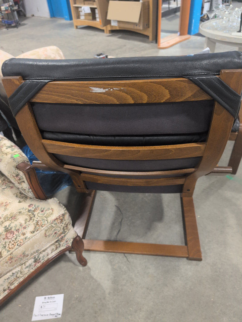 Dark Wood and Leather IKEA Poang Chair with Matching Ottoman