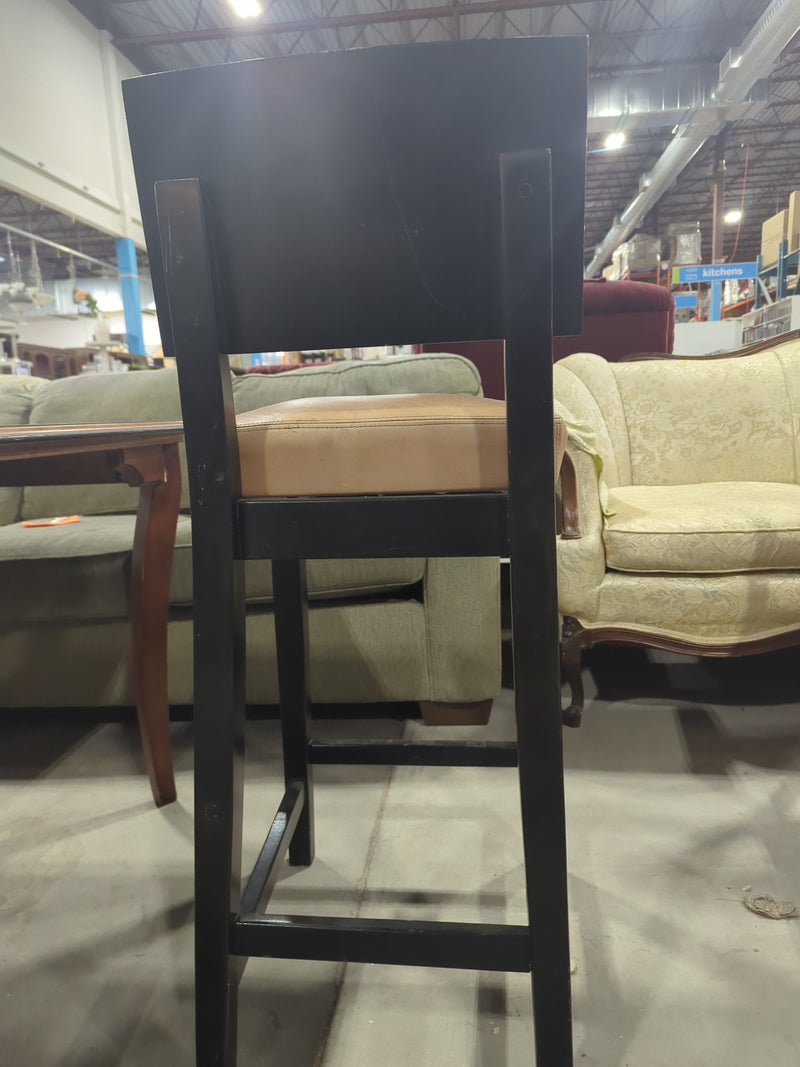 Dark Wood Counter Stool with Cushioned Seat