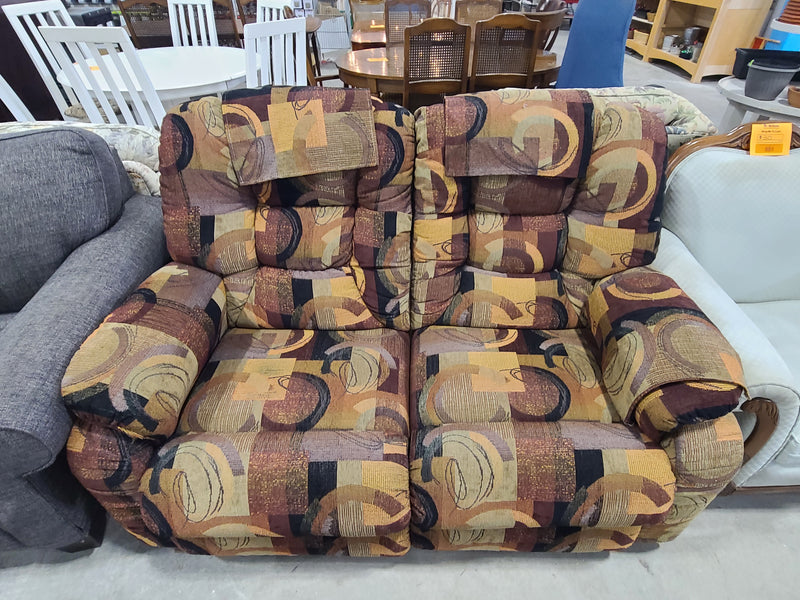 Vintage Abstract Geometric Pattern Reclining Fabric Loveseat